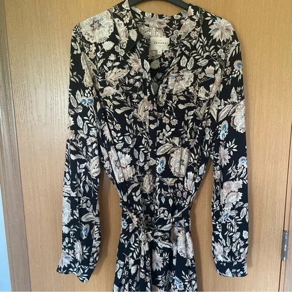 Sezane Lauretta Dress Flower Fond Noir - Size 42 - Picture 6 of 7